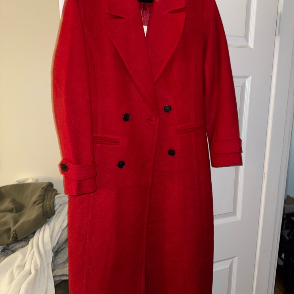 NEVER WORN 7 For All Mankind Red Trench Coat Classic Double-Breasted